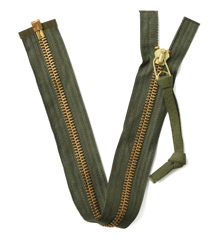 Scovill 70s Brass #10 Separating Zipper, Interlocking Slider, OD Tape, 47cm, NOS