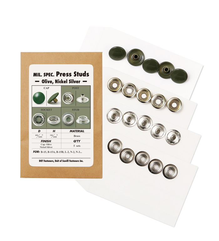 US Mil. Spec. Press Studs, Olive Green(Cap), Nickel Silver, D: 0.6(15.24mm), 5sets