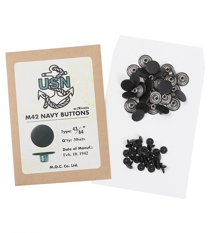 US NAVY M42 Flat Button 17mm, w/ Rivet, 30 sets, Packed 30 buttons & 30 rivets, Repro.(M.O.C.)