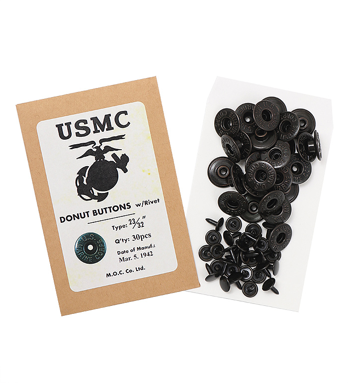 USMC M42 Donut Button 17mm, w/ Rivet, 30 sets, Packed 30 buttons & 30 rivets, Repro.(M.O.C.)