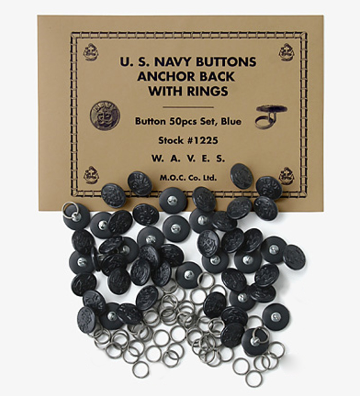 WWII Navy Shank Button, 20.3mm, Dark Navy Blue, w/ Back Ring, Packed 50 Buttons & 55 Back Rings, Repro.(M.O.C.)
