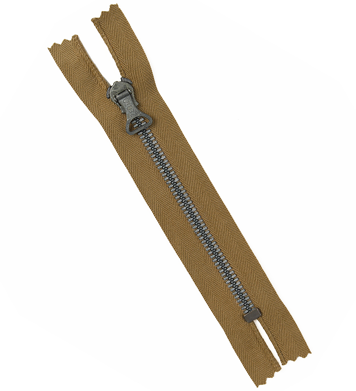Crown 2nd Model Non-Separating Zipper, #5, Spring-Locking Slider, Tan Tape(dyed), 12.5cm, NOS