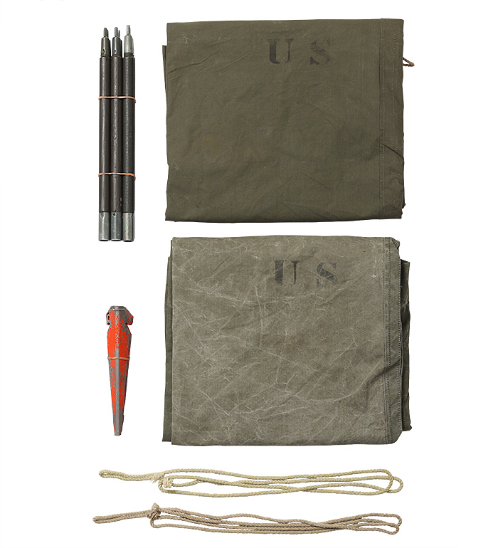 US(米軍)NAM戦 シェルターハーフテント“Pup Tent(パップテント)” 2セット(テント一張分)/1961年/連結用ドットボタン付