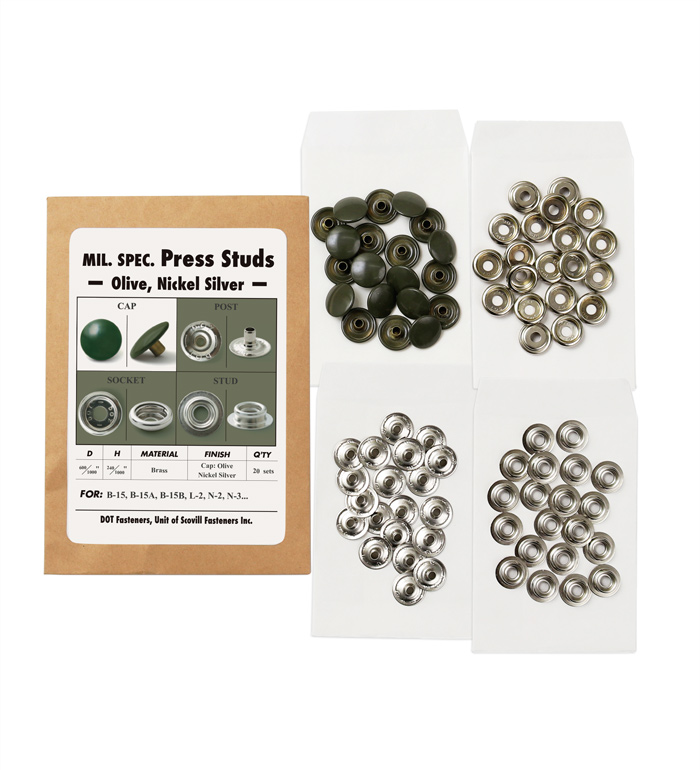 US Mil. Spec. Press Studs, Olive Green(Cap), Nickel Silver, D: 0.6(15.24mm), 20sets