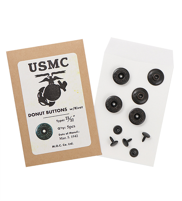 USMC M42 Donut Button 17mm, w/ Rivet, 5 sets, Packed 5 buttons & 5 rivets, Repro.(M.O.C.)