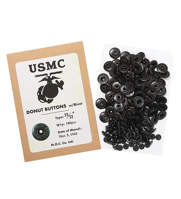 USMC M42 Donut Button 17mm, w/ Rivet, 100 sets, Packed 100 buttons & 100 rivets, Repro.(M.O.C.)