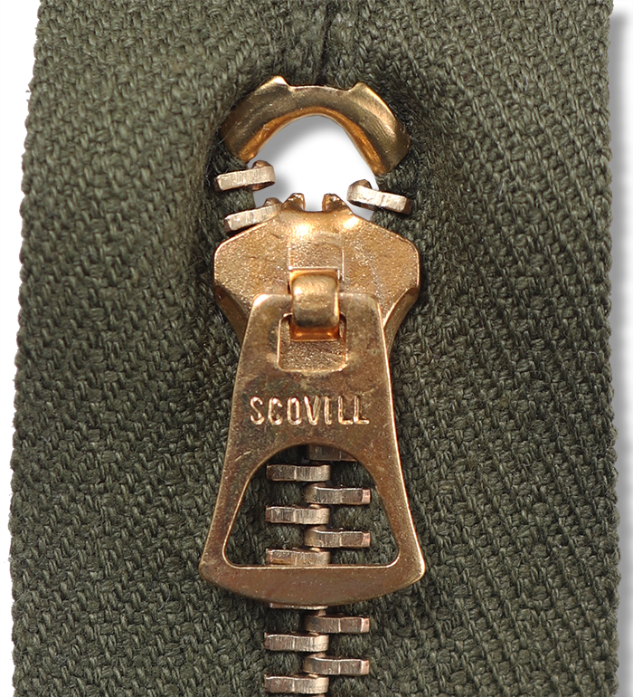 Scovill M72, #5, Closed End Brass Zipper for M65 Collar, 39-41cm