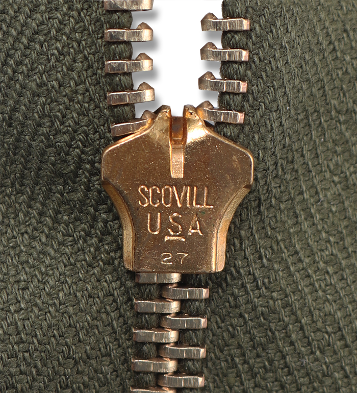 Scovill M72, #5, Closed End Brass Zipper for M65 Collar, 39-41cm