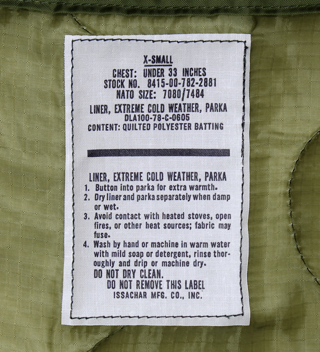 M-65 パーカー用ライナー　SMALL M-65 パーカー用ライナーSMALL