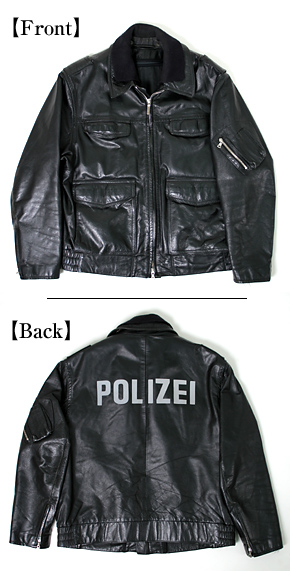ドイツ POLIZEI(警察) 黒革ブルゾン/4ポケット(フラップ付)タイプ/腕 