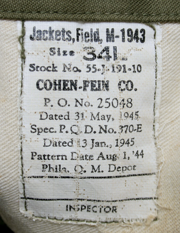 おすしめ91● 実物 M-1943米軍 オリジナル ジャケット おすし様専用め91○ 実物 M-1943米軍 オリジナル ジャケット