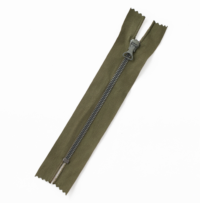 CROWN 2nd Model #5 Close-end Zipper(オリーブカーキ)スプリングロック・スライダー(16cm)/実物・未使用